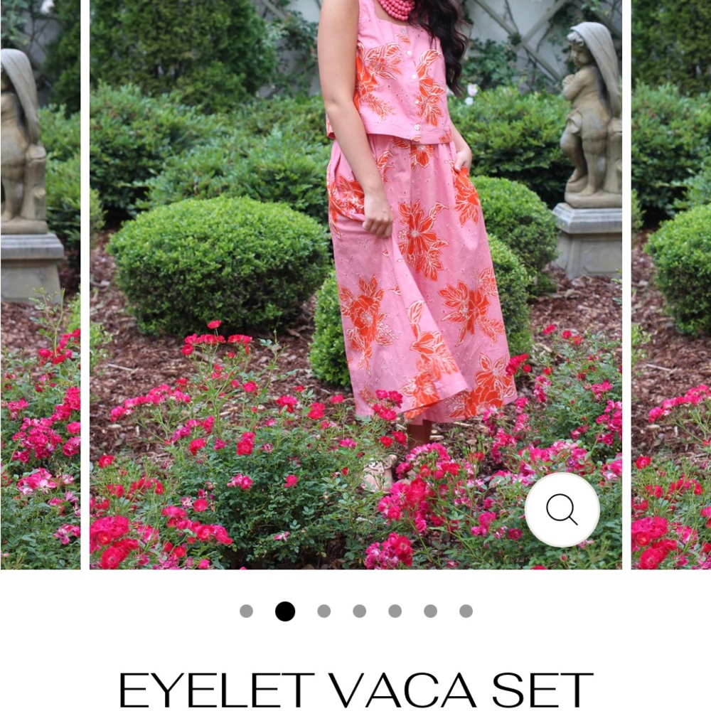 entro Pink and Orange Floral Eyelet Midi Dress Set